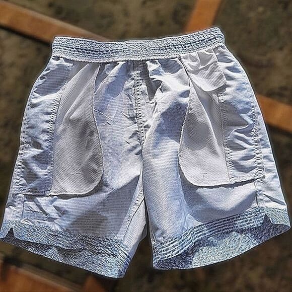 Perry Ellis Printed Swim Shorts abstract blue on white stripe - Picture 7 of 15